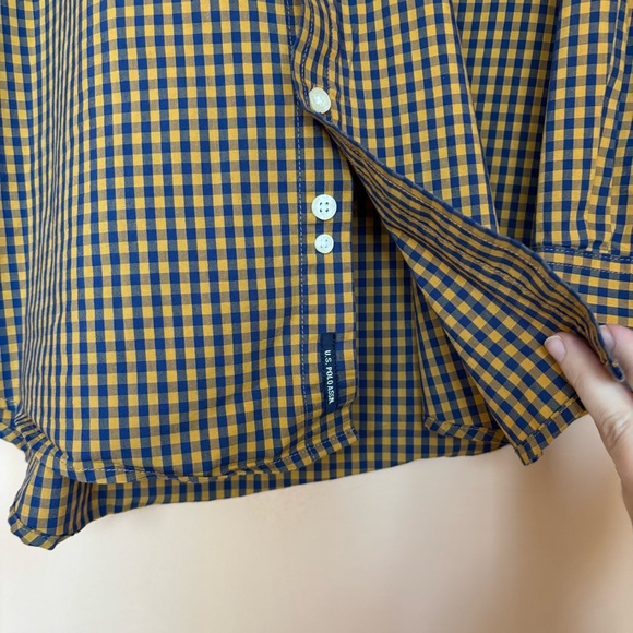US Polo Assn. Men’s Yellow/Navy Button Down Top L - Picture 5 of 13